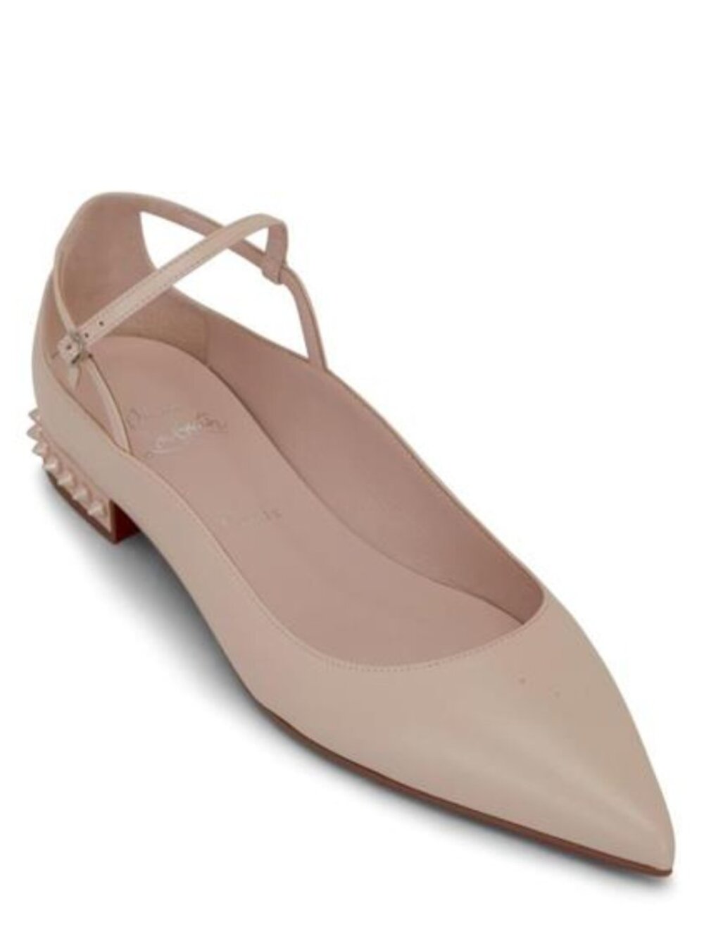 Christian Louboutin CONCLUSIVE Spike Ankle Strap Flat Ballerina Shoes Leche - Picture 2 of 15